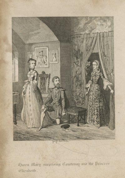 Queen Mary Surprising Courtenay and Princess Elizabeth by George Cruikshank